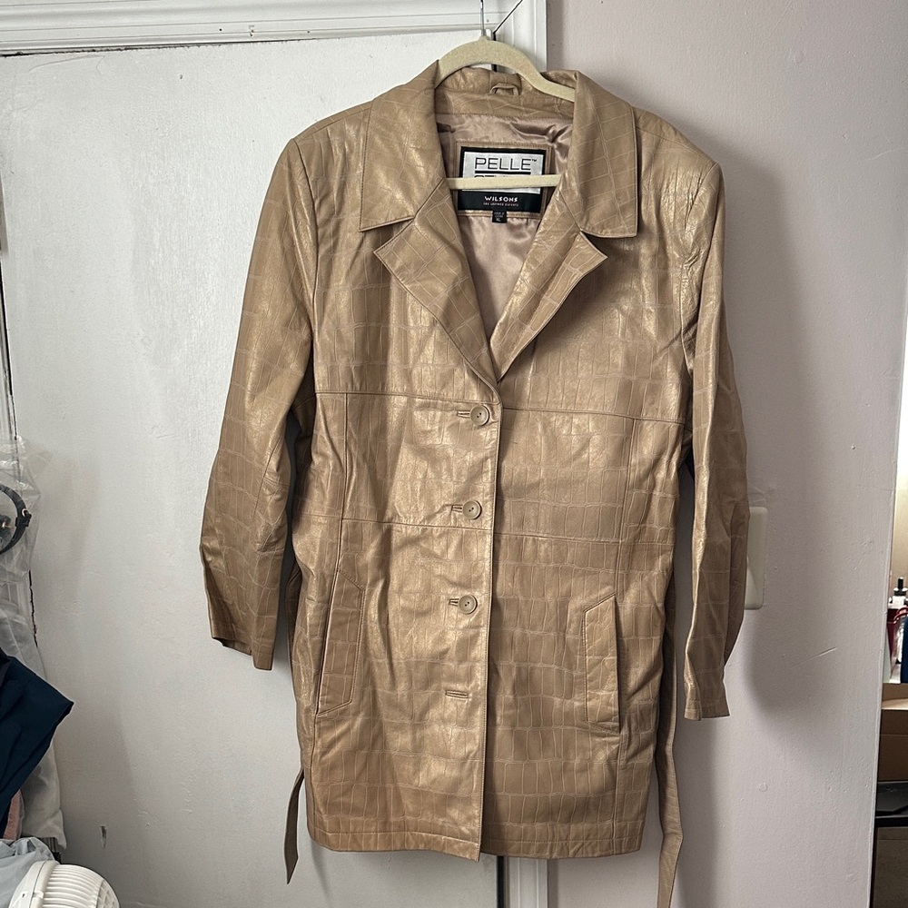 Pelle Studio Croc-Embossed Taupe Leather Button Coat